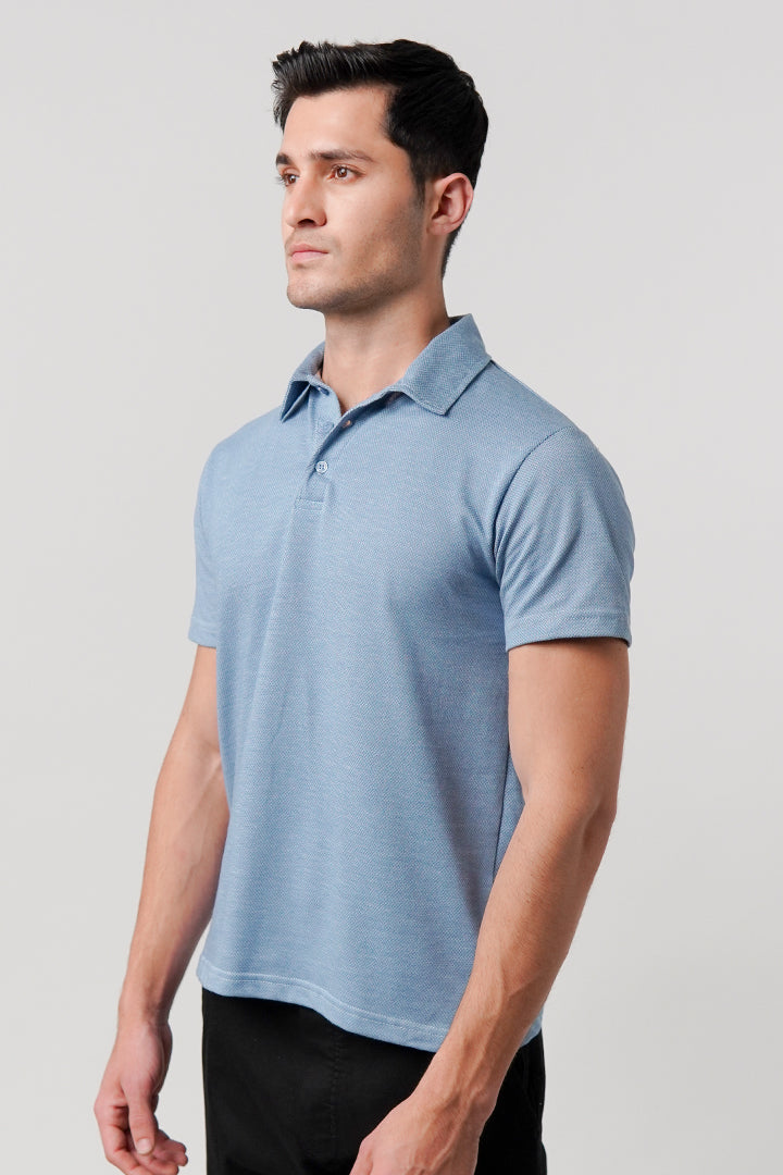 Textured Polo Shirt - Ocean Blue - Mendeez