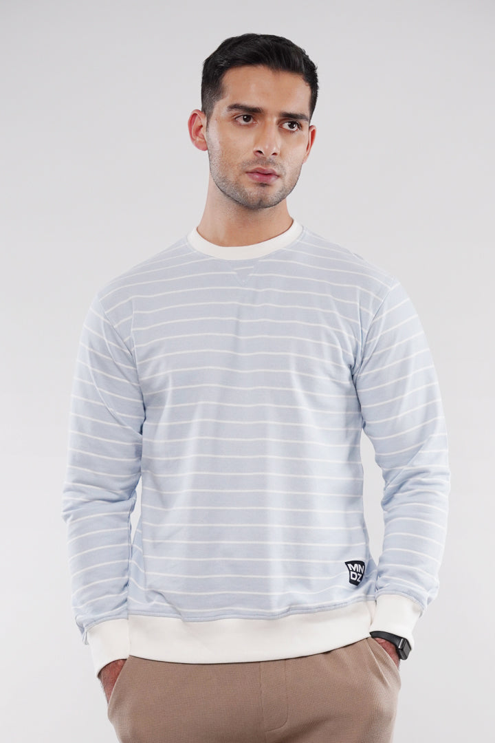 Striped Terry Sweatshirt - Sky Blue - Mendeez