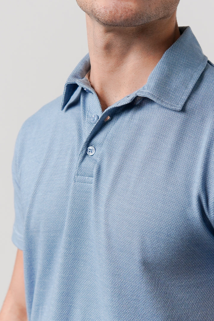 Textured Polo Shirt - Ocean Blue - Mendeez