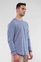 Striped Thermal Sweatshirt - Blue & White - Mendeez