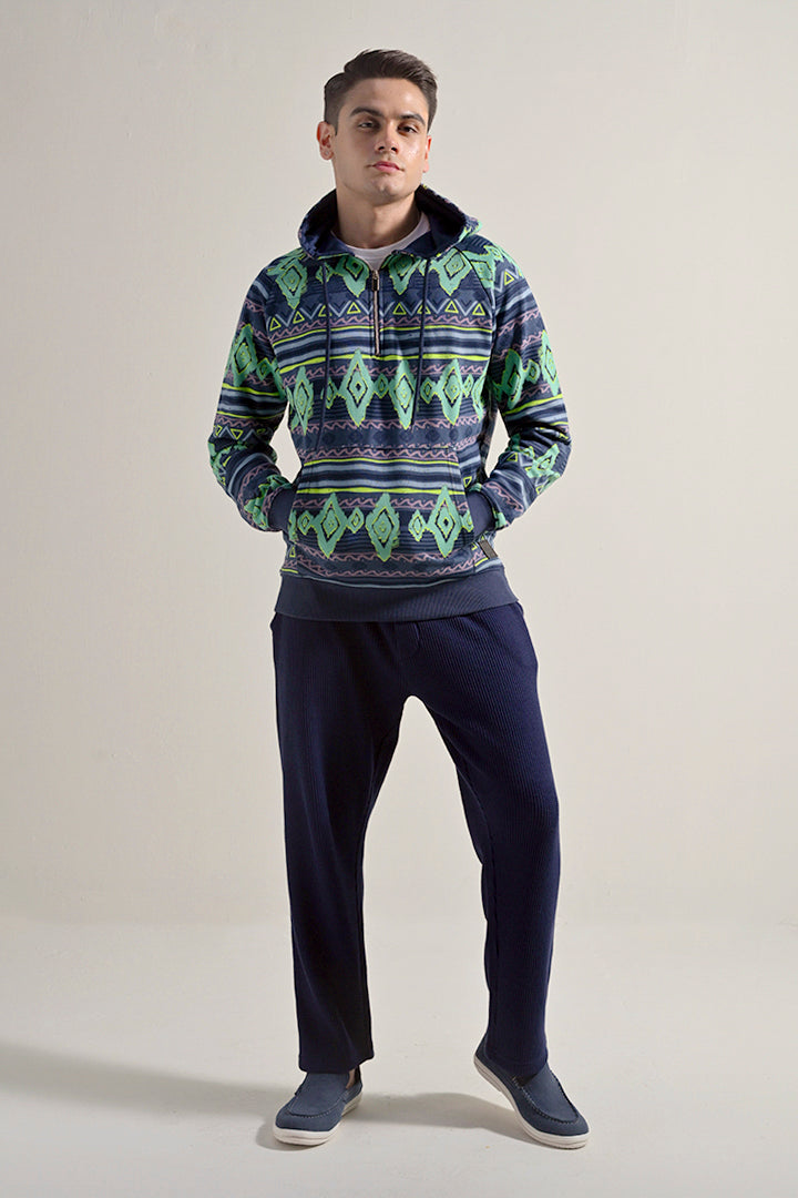 Printed Half Zipper Hoodie - Multicolor - Mendeez