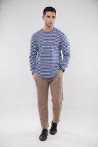 Striped Thermal Sweatshirt - Blue & White - Mendeez