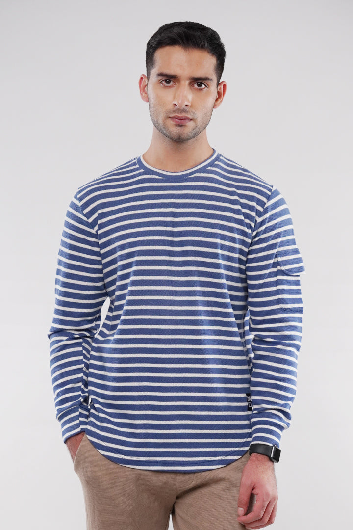 Striped Thermal Sweatshirt - Blue & White - Mendeez