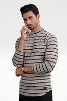 Vanilla Whisper Mock Neck Striped Sweatshirt - Mendeez PK 