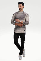 Vanilla Whisper Mock Neck Striped Sweatshirt - Mendeez PK 