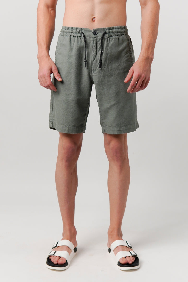 Linen Blend Shorts - Sage Green - Mendeez