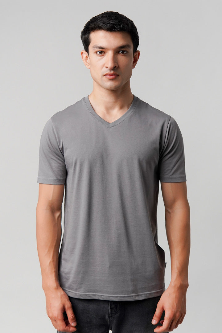 Regular Fit V-Neck T-Shirt - Grey - Mendeez