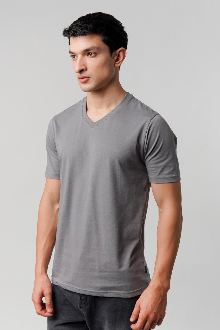 Regular Fit V-Neck T-Shirt - Grey - Mendeez