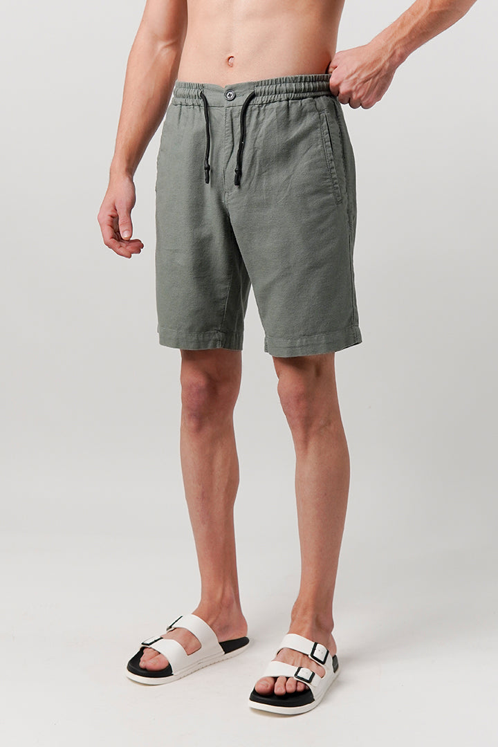 Linen Blend Shorts - Sage Green - Mendeez