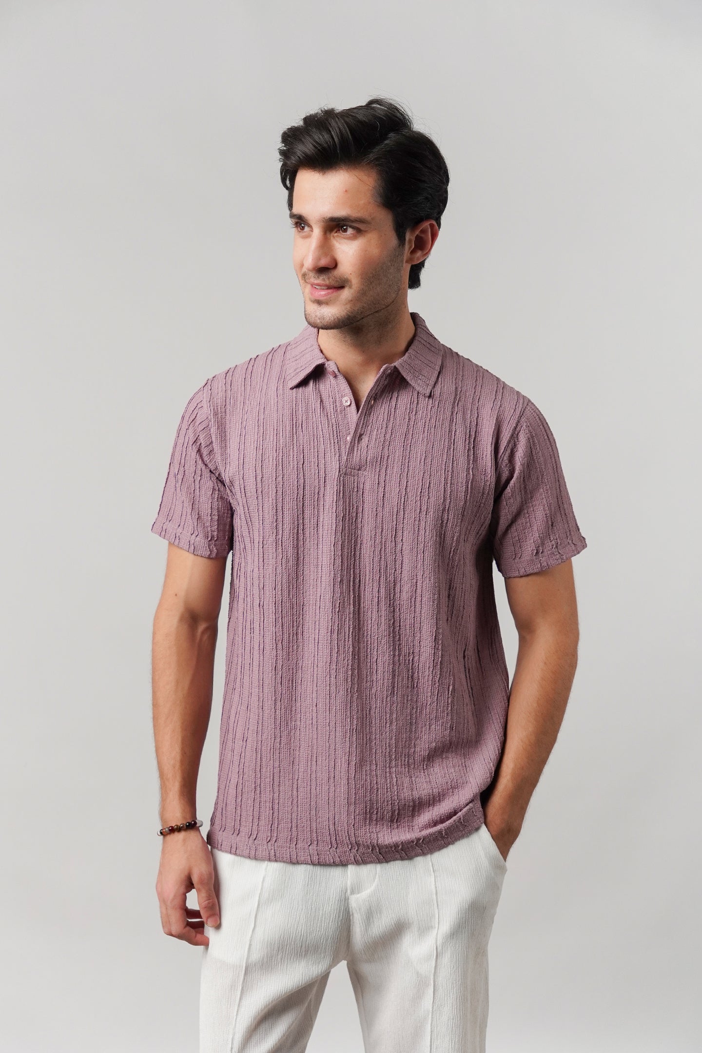 Knitted Polo Shirt - Lilac - Mendeez