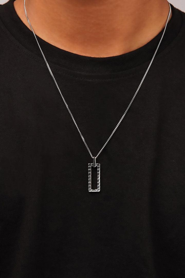 Rectangle Cut Out Pendant - Silver - Mendeez