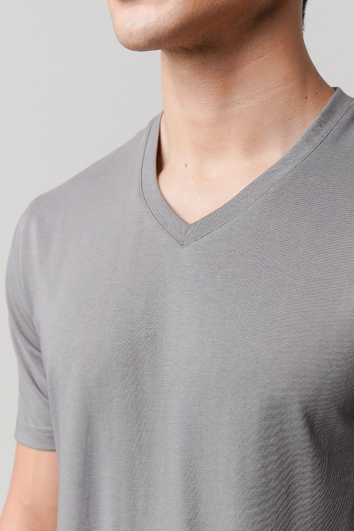 Regular Fit V-Neck T-Shirt - Grey - Mendeez