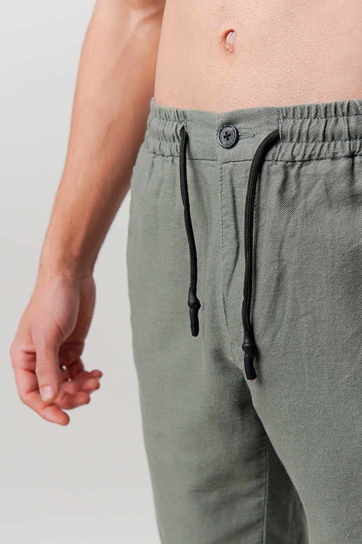 Linen Blend Shorts - Sage Green - Mendeez
