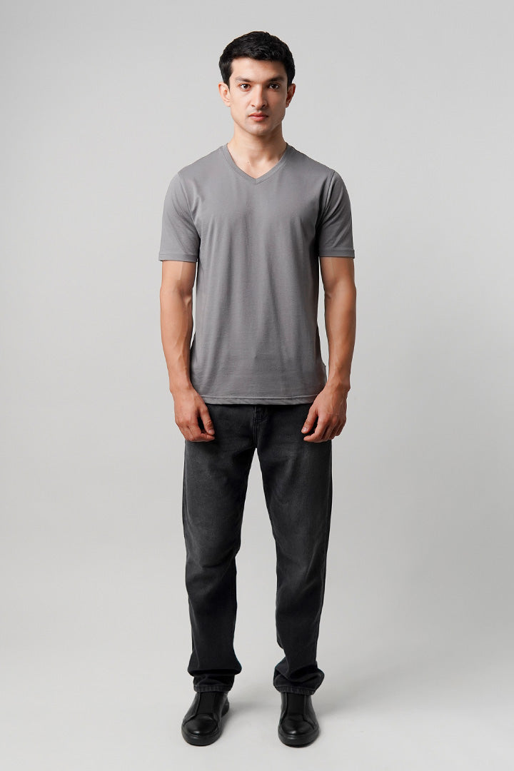 Regular Fit V-Neck T-Shirt - Grey - Mendeez