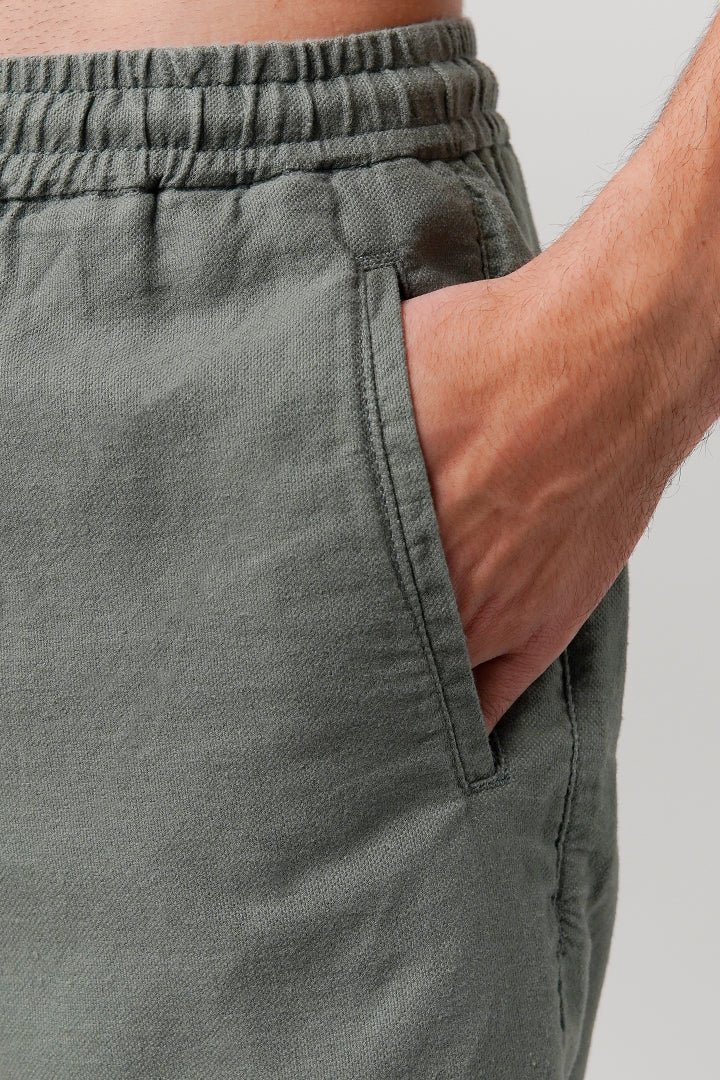 Linen Blend Shorts - Sage Green - Mendeez