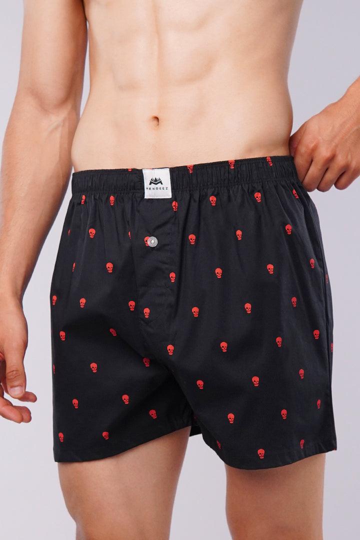 Woven Boxer Shorts - Red Skull - Mendeez