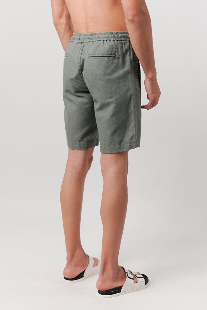 Linen Blend Shorts - Sage Green - Mendeez