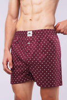 Printed Woven Boxer Shorts - Maroon - Mendeez