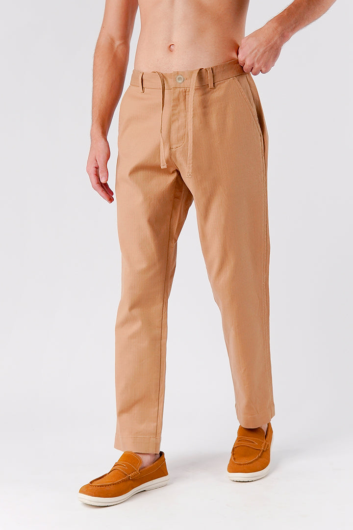 Straight Fit Jacquard Pants - Beige - Mendeez
