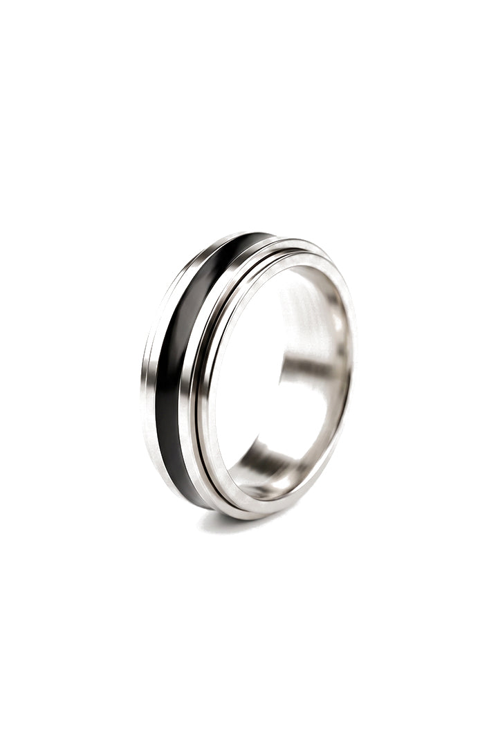 Center Groove Band Ring - Silver & Black - Mendeez