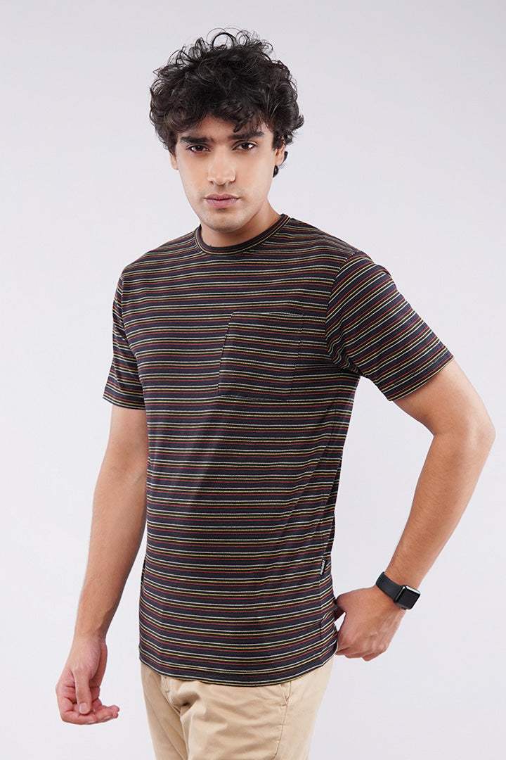 Striped Pocket T-Shirt - Black - Mendeez