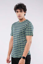 Chevron Curved Hem T-Shirt - Green & Black - Mendeez