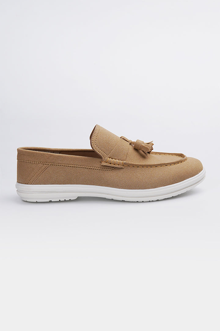 Slip On Suede Loafers - Beige - Mendeez