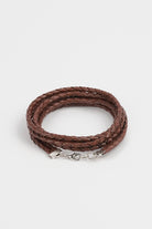 Braided Faux Leather Bracelet - Brown - Mendeez