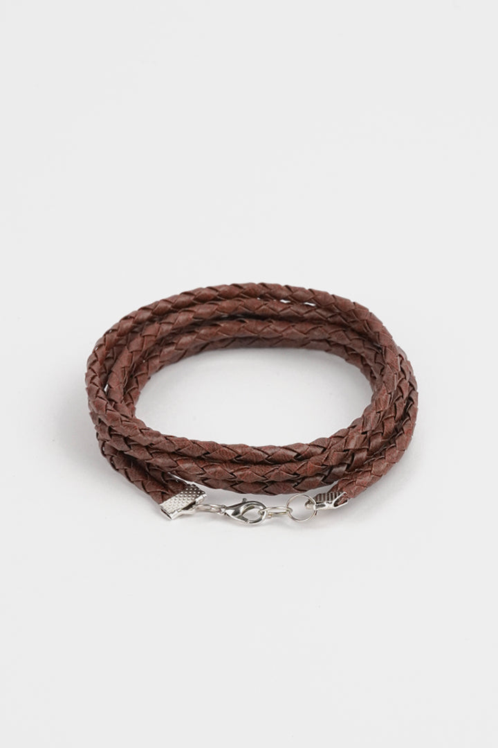 Braided Faux Leather Bracelet - Brown - Mendeez