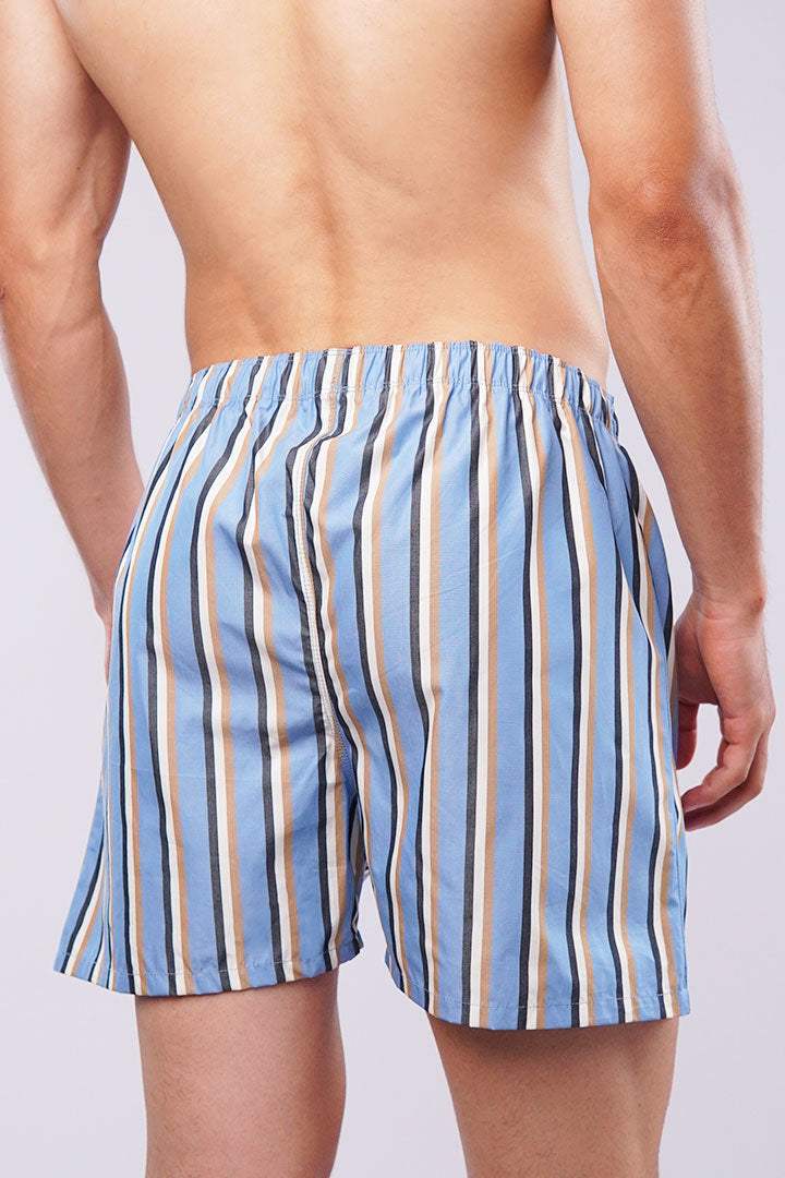 Striped Woven Boxer Shorts - Sky Blue - Mendeez