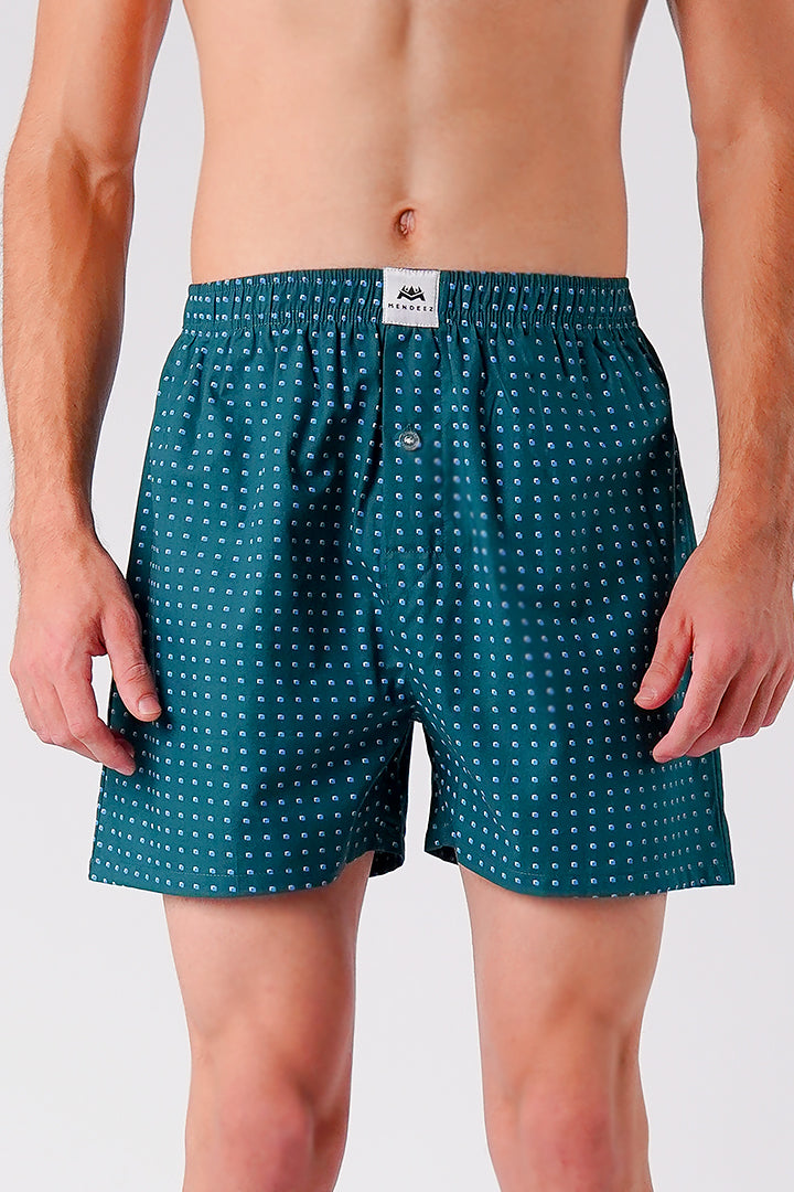 Printed Woven Boxer Shorts - Emerald Green - Mendeez