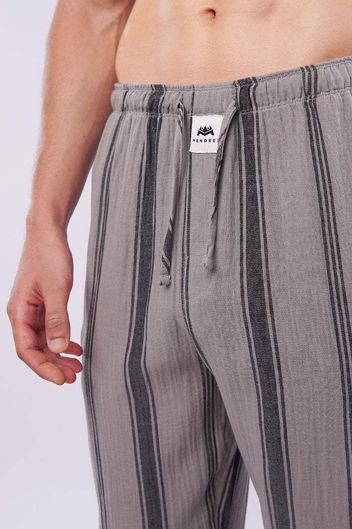 Striped Woven Pajamas - Grey - Mendeez