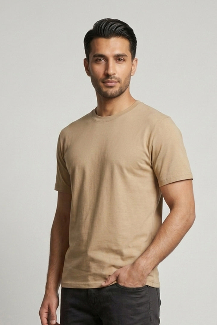 Crew Neck T-Shirt - Beige - Mendeez