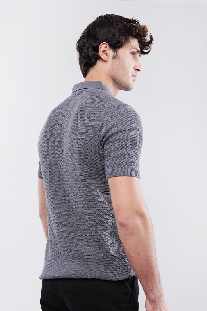 Knitted Polo Shirt - Grey - Mendeez