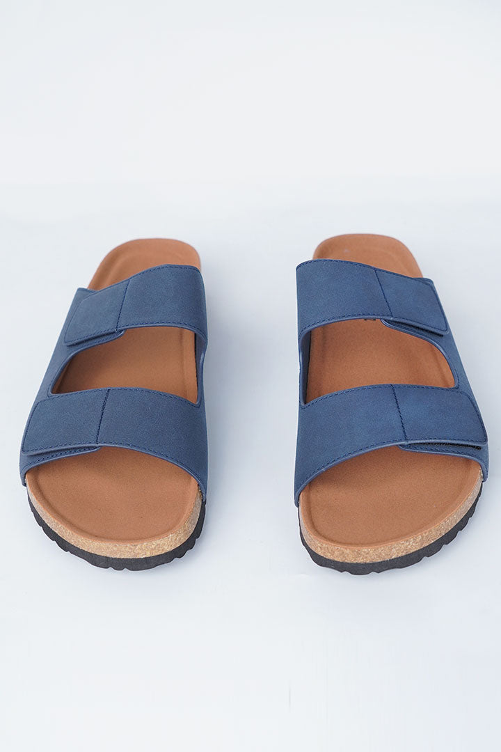 Two-Strap Velcro Slides - Navy Blue - Mendeez