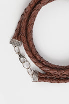 Braided Faux Leather Bracelet - Brown - Mendeez