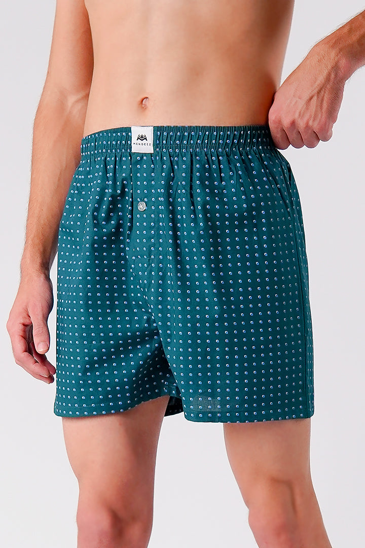 Printed Woven Boxer Shorts - Emerald Green - Mendeez