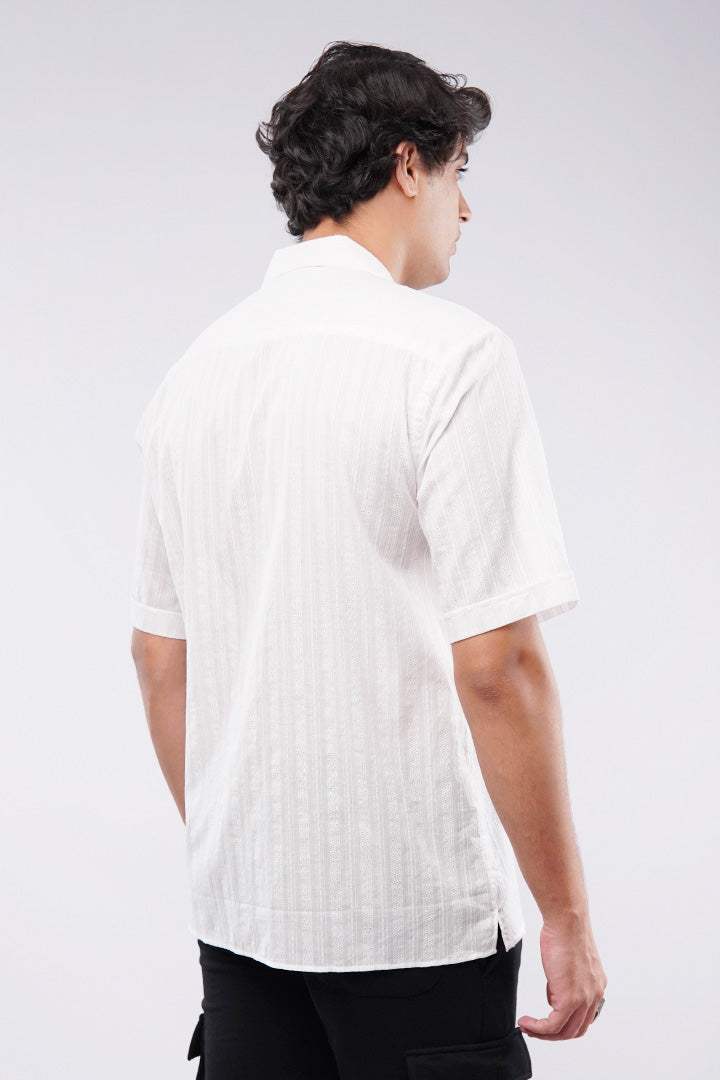 Striped Texture Cuban Shirt - White - Mendeez