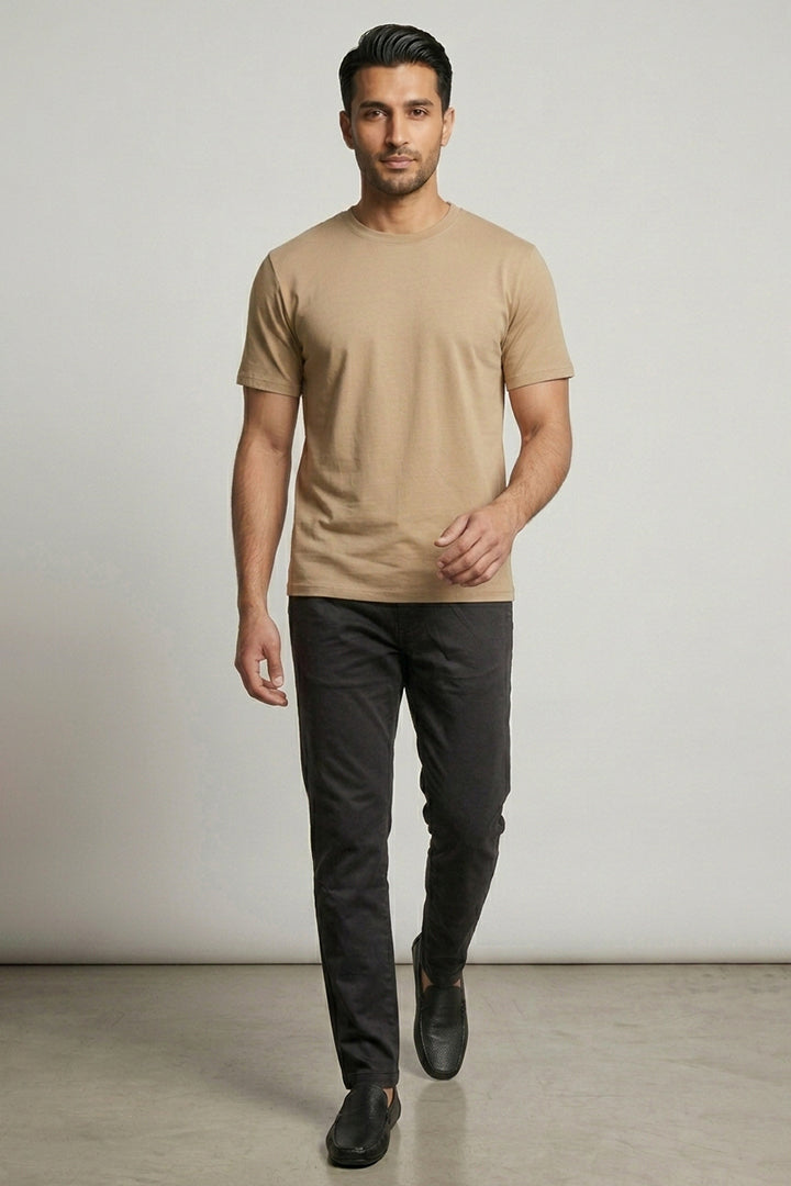 Crew Neck T-Shirt - Beige - Mendeez