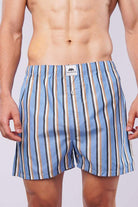 Striped Woven Boxer Shorts - Sky Blue - Mendeez