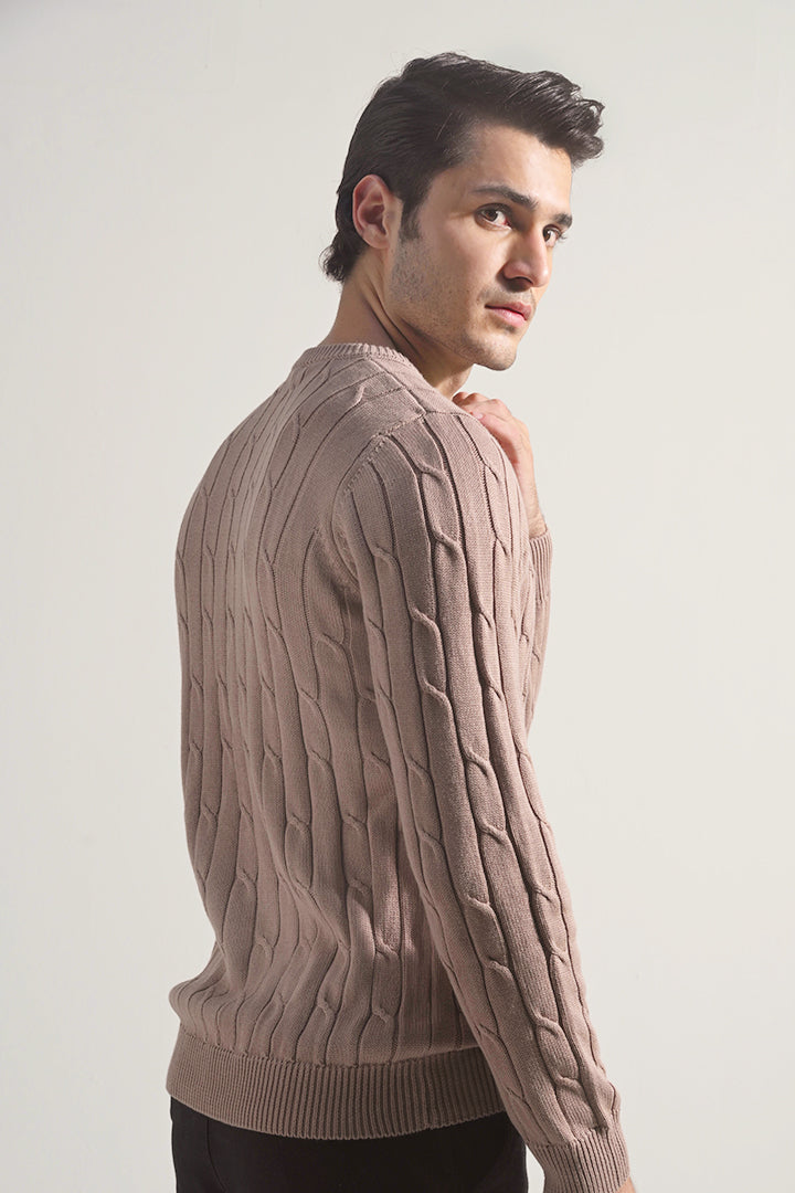 Cable Knit Sweater - Sand Brown - Mendeez