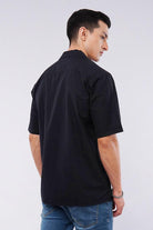 Textured Cuban Shirt - Black - Mendeez