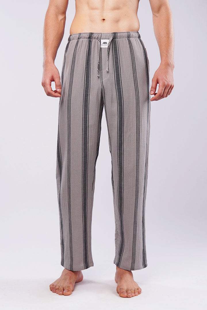 Striped Woven Pajamas - Grey - Mendeez