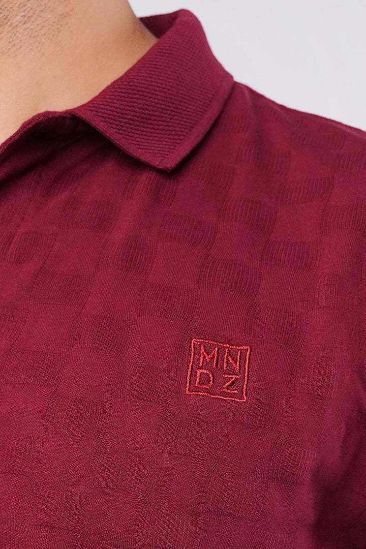 Jacquard Polo Shirt - Maroon - Mendeez