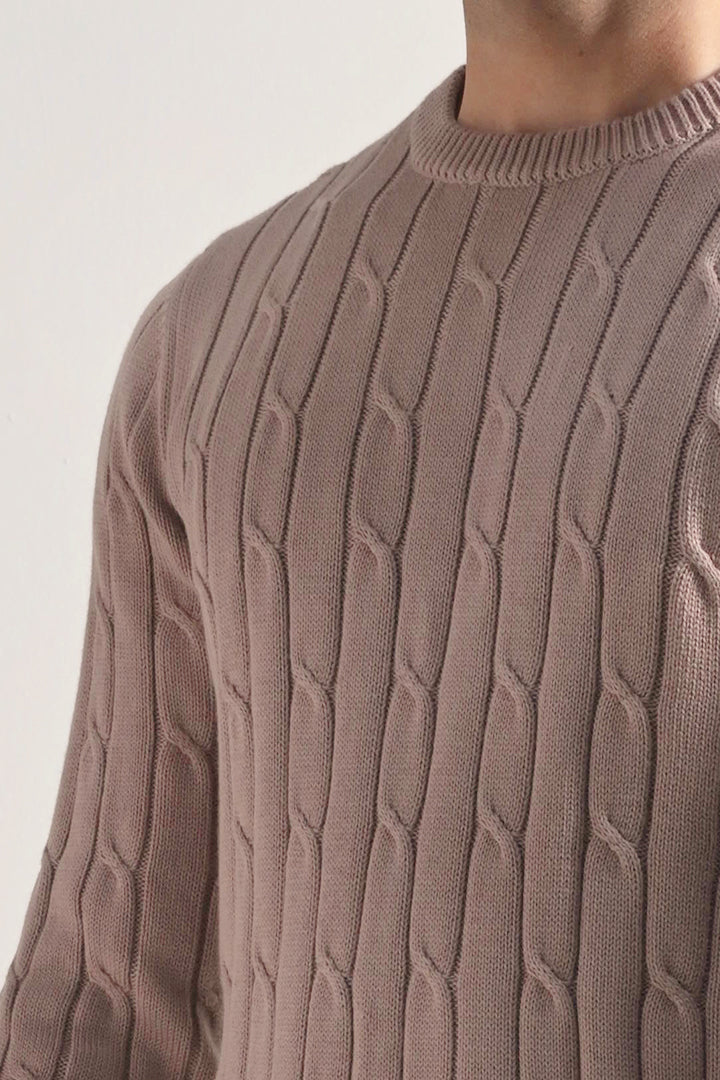 Cable Knit Sweater - Sand Brown - Mendeez