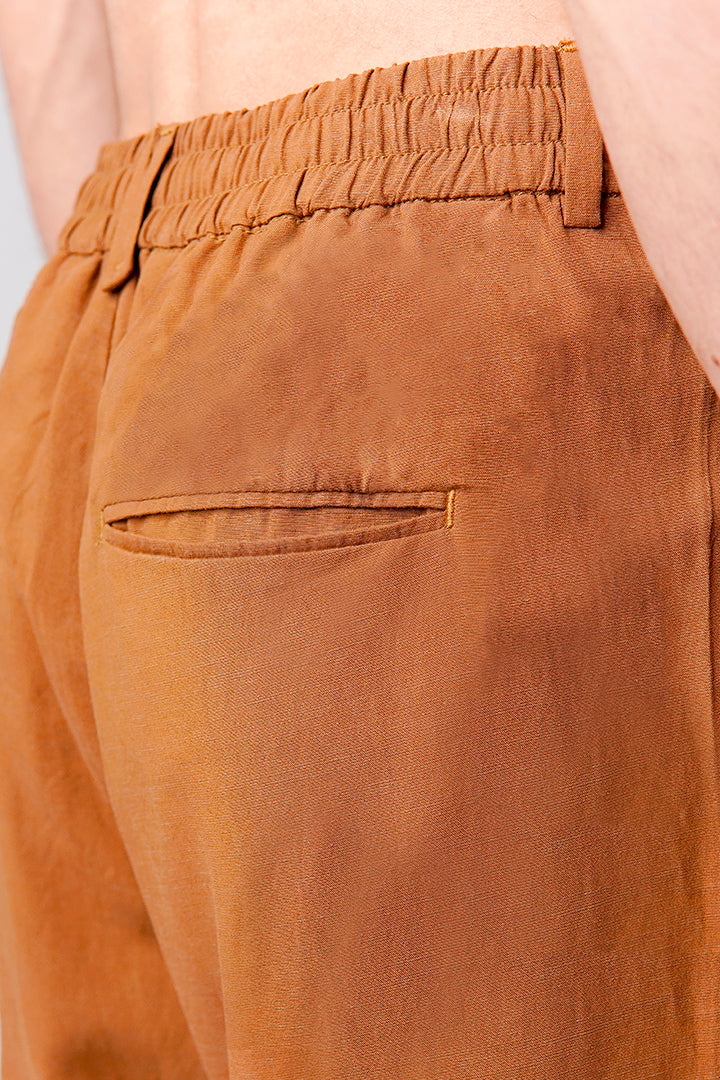 Straight Fit Linen Pants - Brown - Mendeez