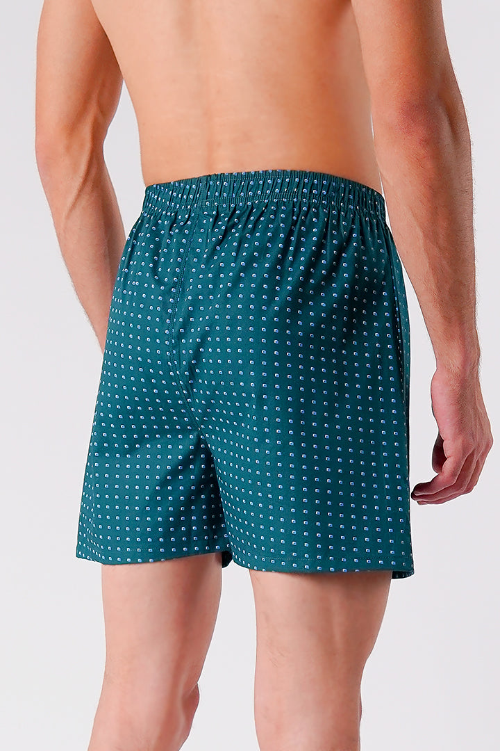 Printed Woven Boxer Shorts - Emerald Green - Mendeez
