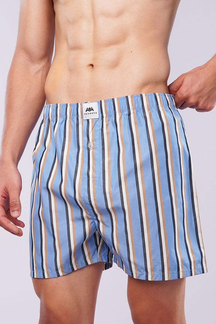 Striped Woven Boxer Shorts - Sky Blue - Mendeez