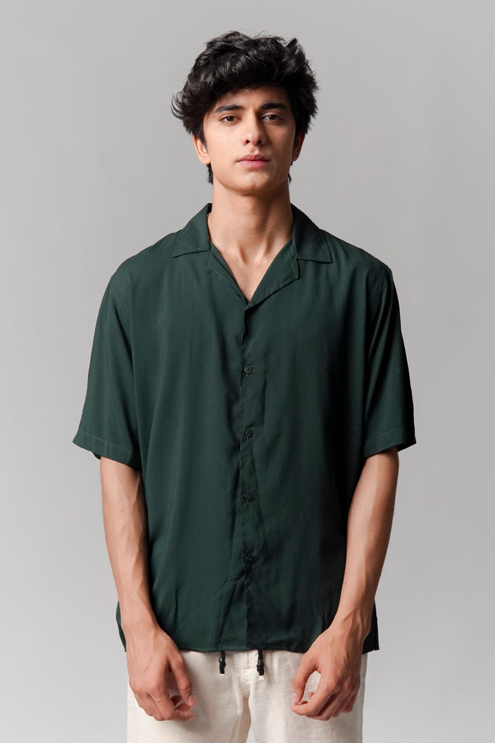 Linen Cuban Shirt - Forest Green - Mendeez