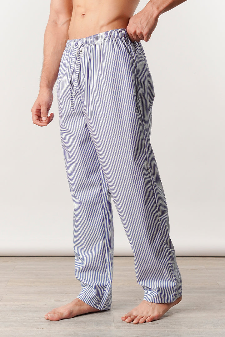 Striped Woven Pajamas - White & Blue - Mendeez